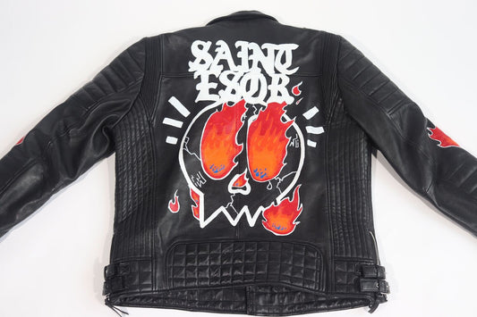 Burning Skull Head Painted Biker Jacket | Saint Esor